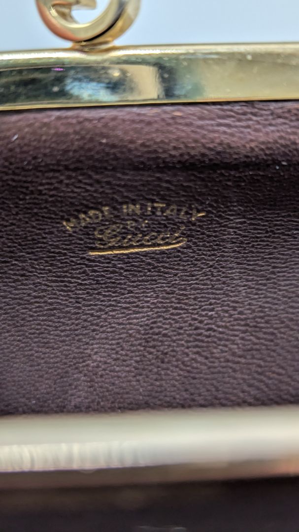 Gucci Brown Leather GG Kiss Lock Coin Pouch