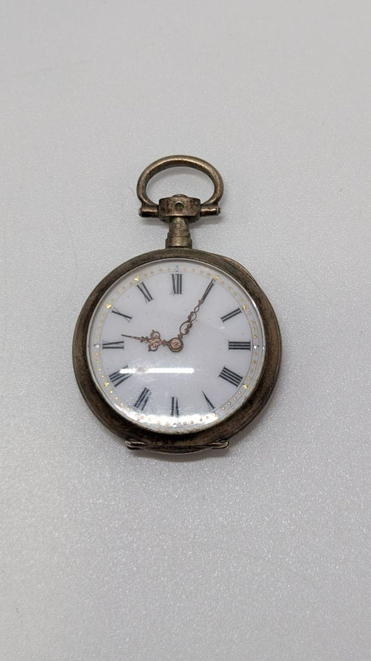 Antique Silver Key-Wound Engraved Pocket Watch