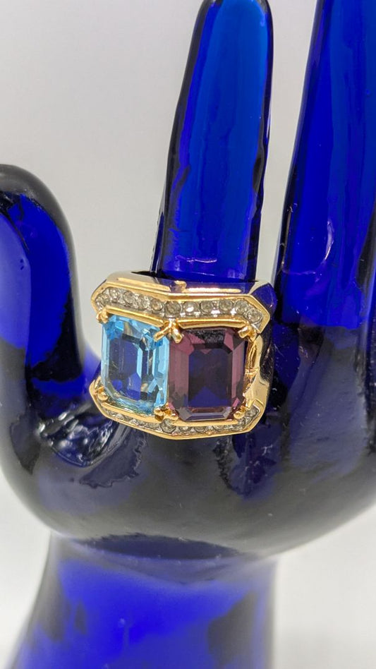 Gold Blue/Purple Thick Gemstone Cocktail Ring