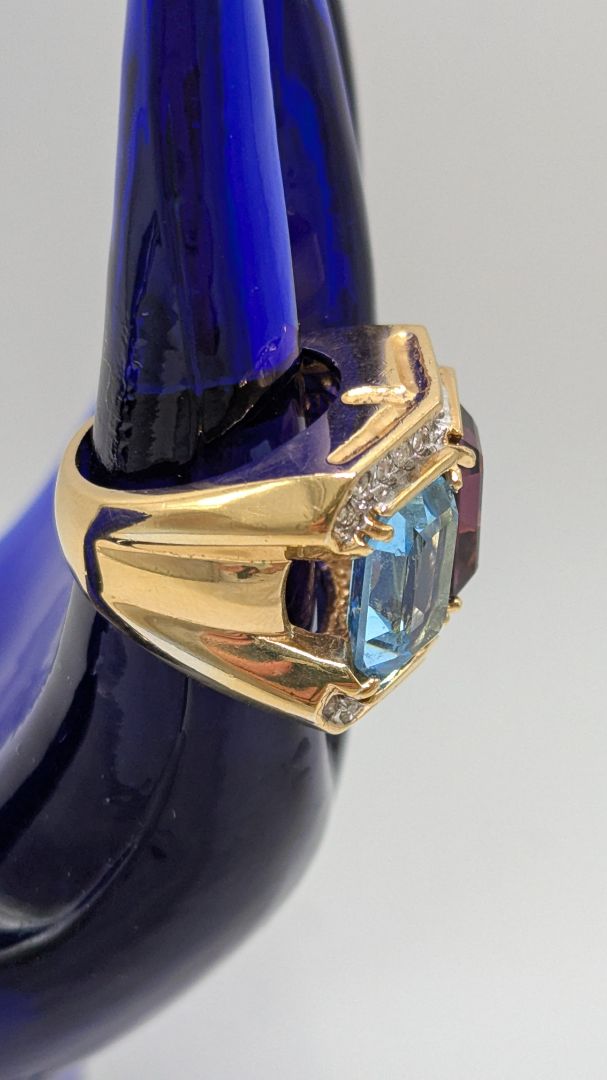 Gold Blue/Purple Thick Gemstone Cocktail Ring