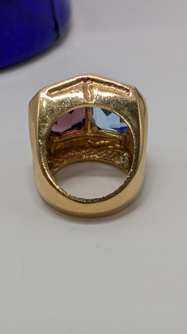 Gold Blue/Purple Thick Gemstone Cocktail Ring