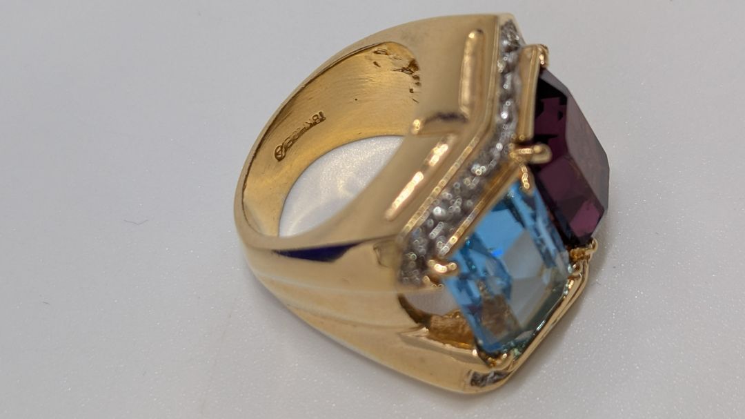 Gold Blue/Purple Thick Gemstone Cocktail Ring