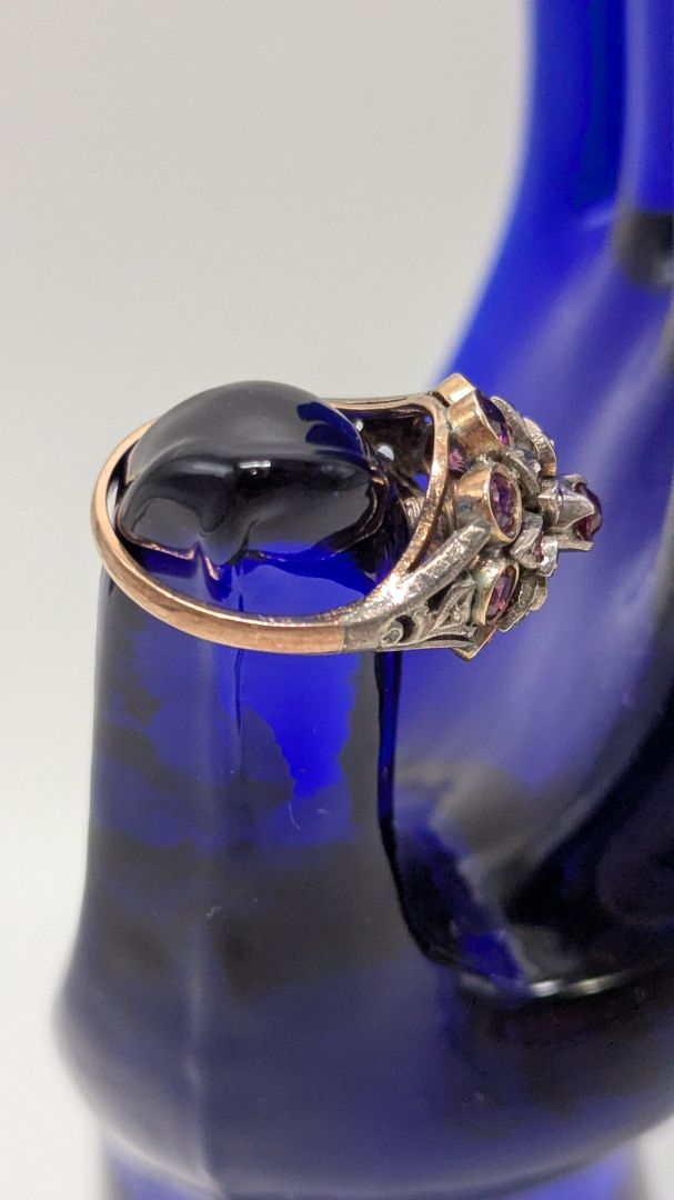 14K Gold/Purple Flower Gemstone Cluster Ring