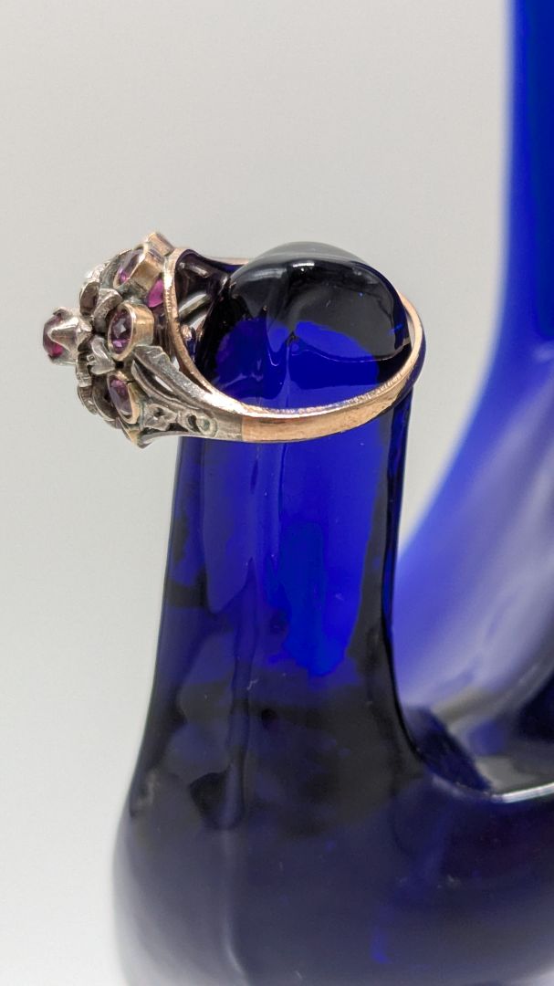 14K Gold/Purple Flower Gemstone Cluster Ring