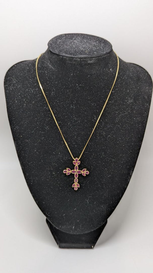 Gold/Purple Gemstone Cross Necklace