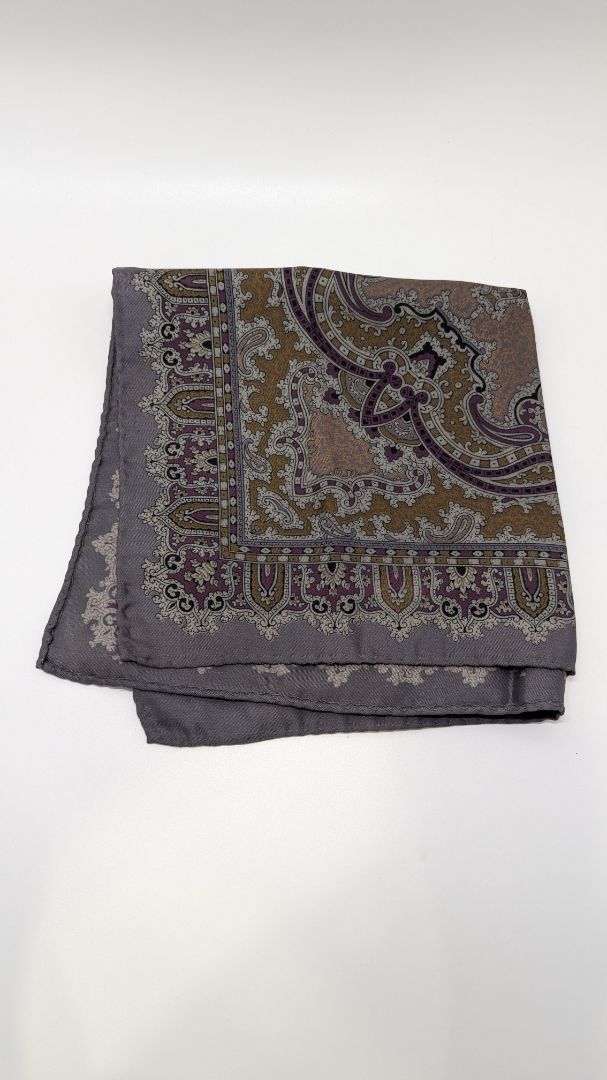 Dark Grey Paisley Printed Large Handkerchief
