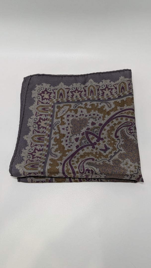 Dark Grey Paisley Printed Large Handkerchief