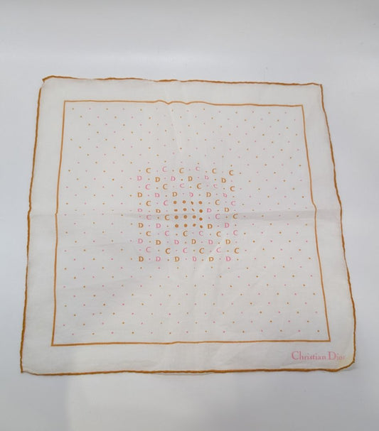 Christian Dior White/Orange Polka-Dot Handkerchief