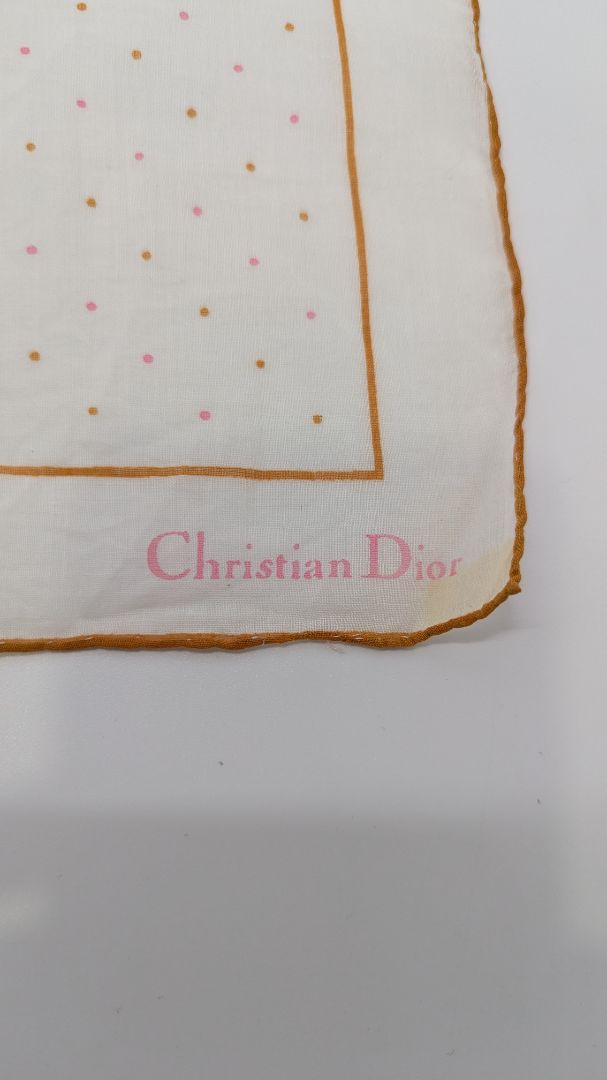Christian Dior White/Orange Polka-Dot Handkerchief