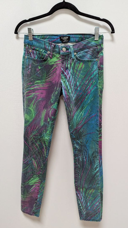 bebe Green "Flight of Fancy" Printed Skinny Jeans