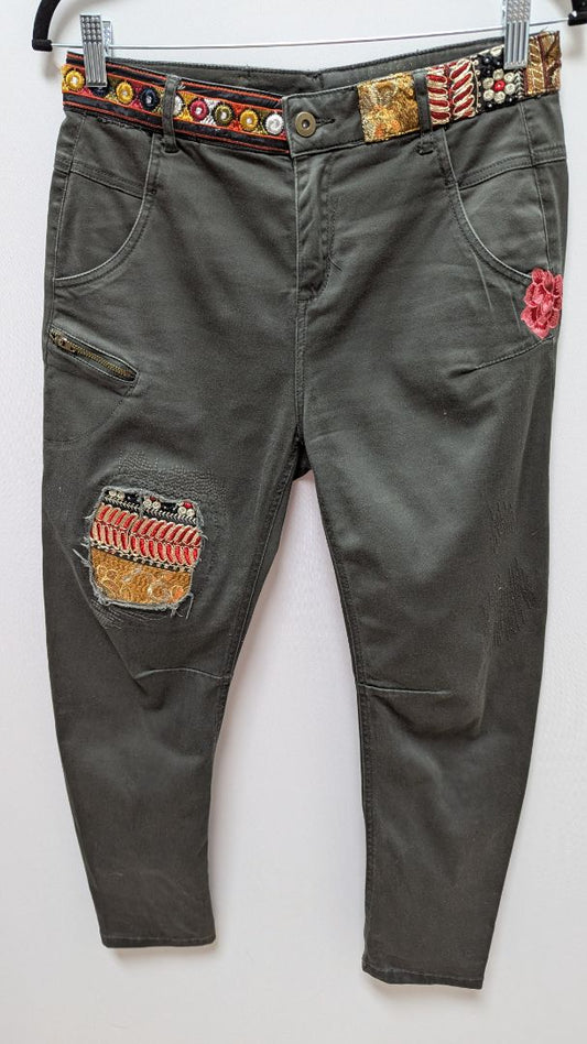 Desigual Dark Grey Embroidered Casual Pants