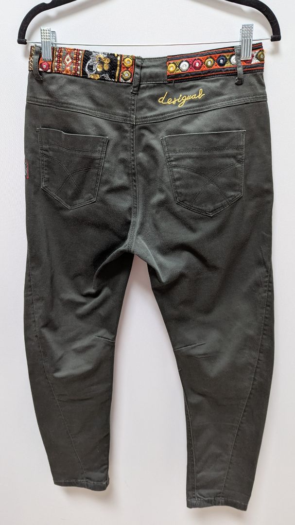 Desigual Dark Grey Embroidered Casual Pants