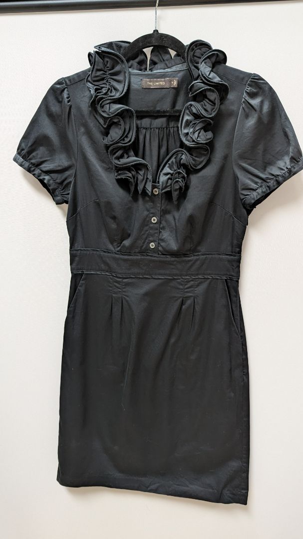 The Limited Black Ruffle Collar Short-Sleeve Dress