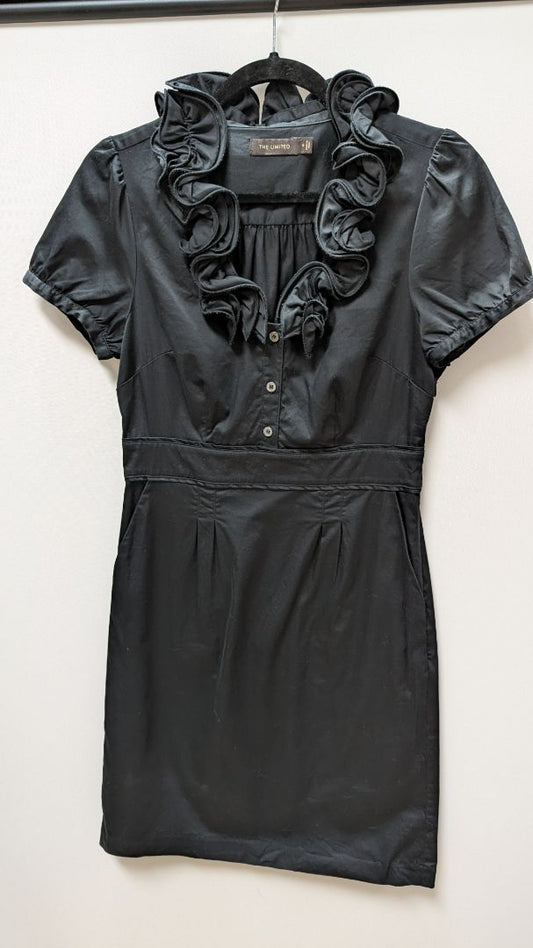 The Limited Black Ruffle Collar Short-Sleeve Dress