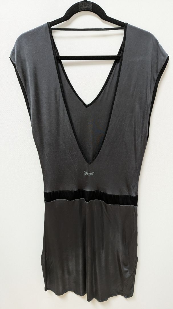 DIESEL Dark Grey Drop-Waist Split-Hem Mini Dress – Recycled Threads DIESEL Dark Grey Drop-Waist Split-Hem Mini Dress – Recycled Threads
