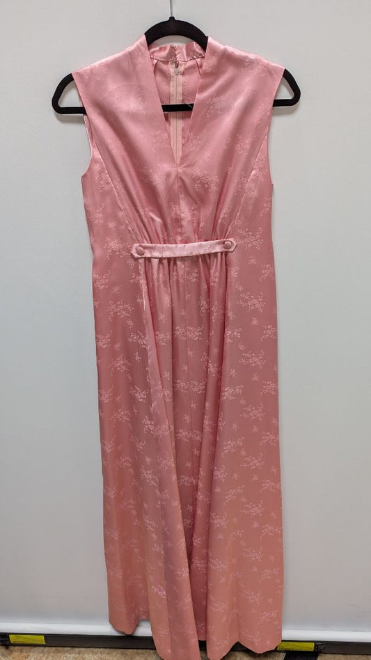 Vintage Light Pink Floral Satin Maxi Dress