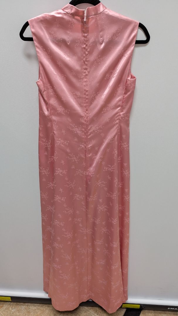 Vintage Light Pink Floral Satin Maxi Dress