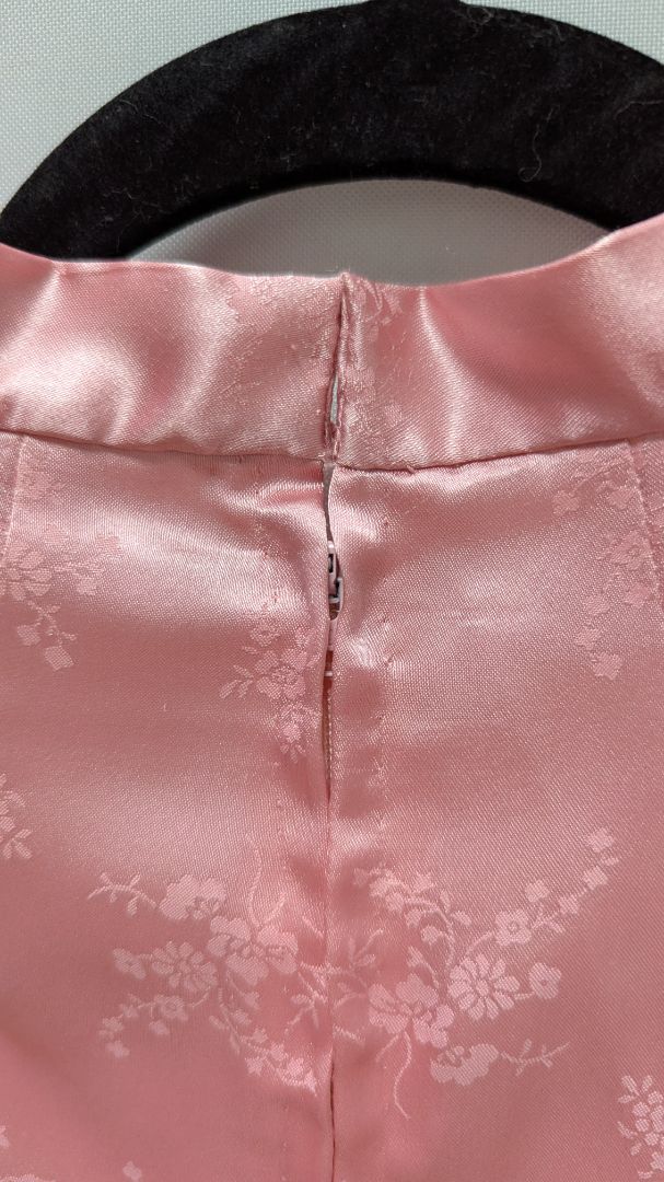 Vintage Light Pink Floral Satin Maxi Dress