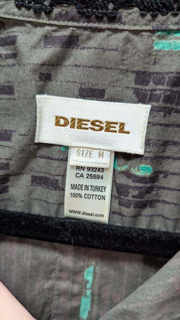 DIESEL Dark Grey/Turquoise Printed Button-Down Blouse