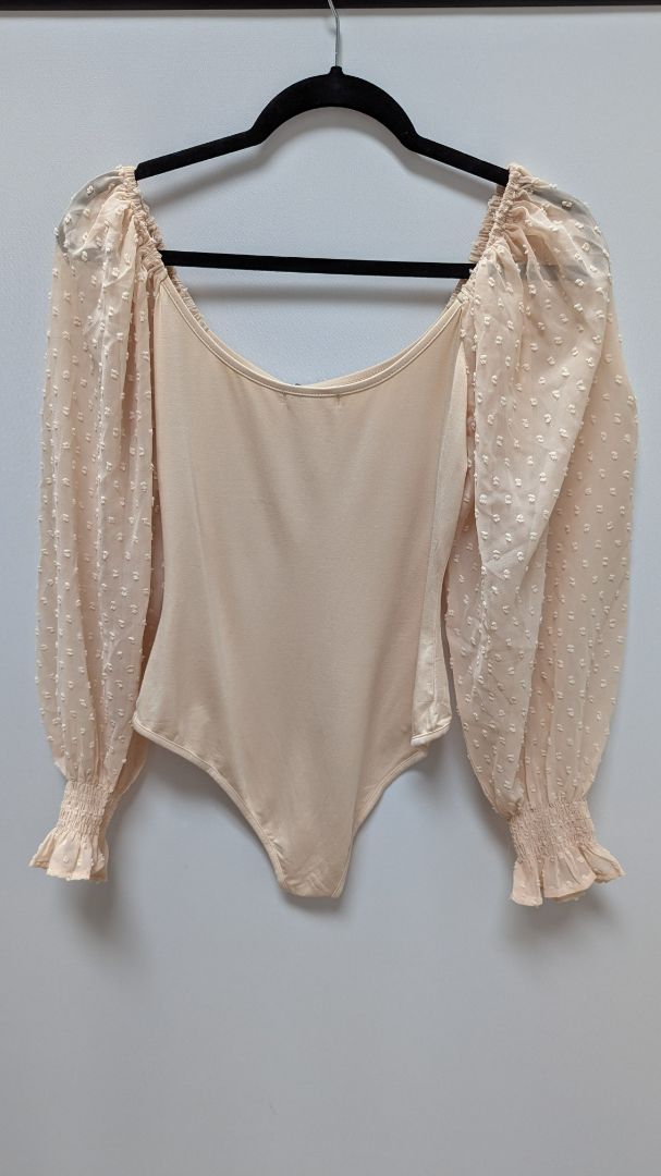 zeagoo Light Pink Sheer Long-Sleeve Bodysuit