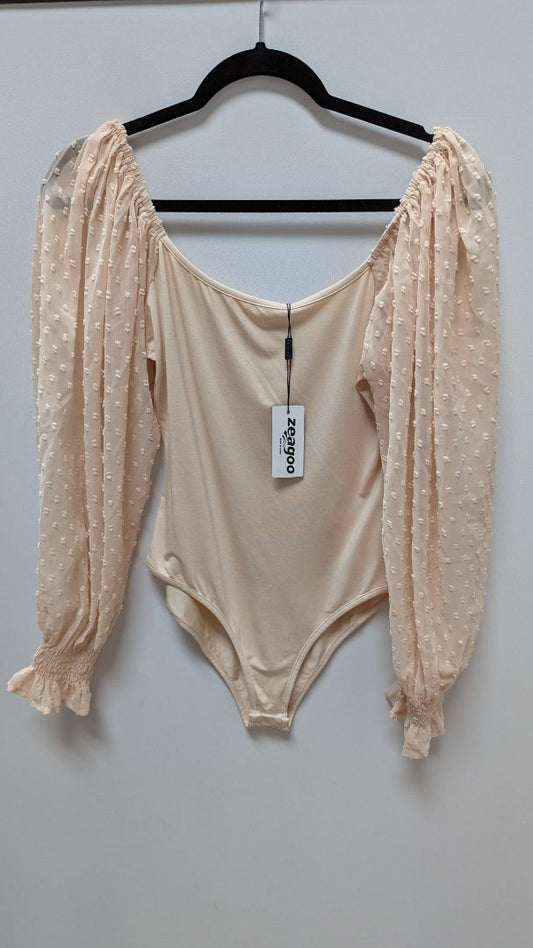 zeagoo Light Pink Sheer Long-Sleeve Bodysuit