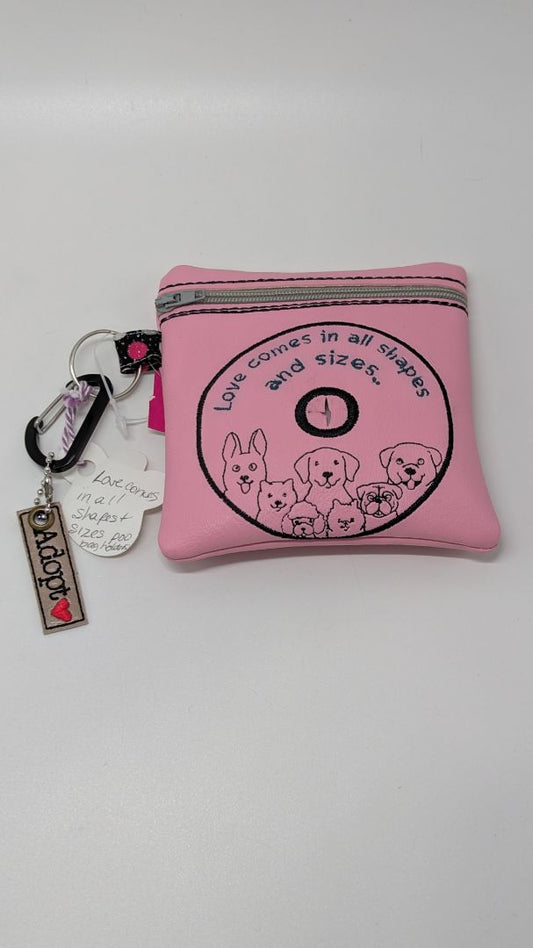 Handmade Pink "Love Comes In All Shapes" Poo Waste Bag Holder