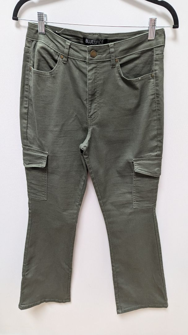 BLUESPICE Dark Green Flared Cargo Pants
