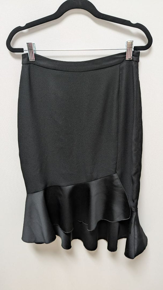 Zara Basic Black Ruffled Hem Midi Skirt