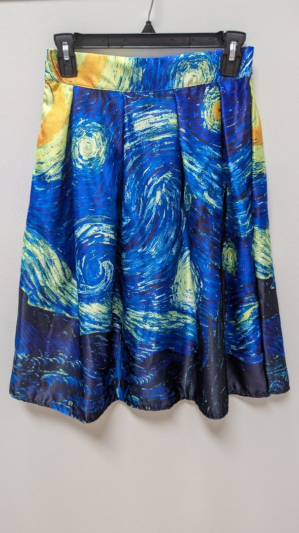 Blue Swirl Artistic Flared Midi Skirt