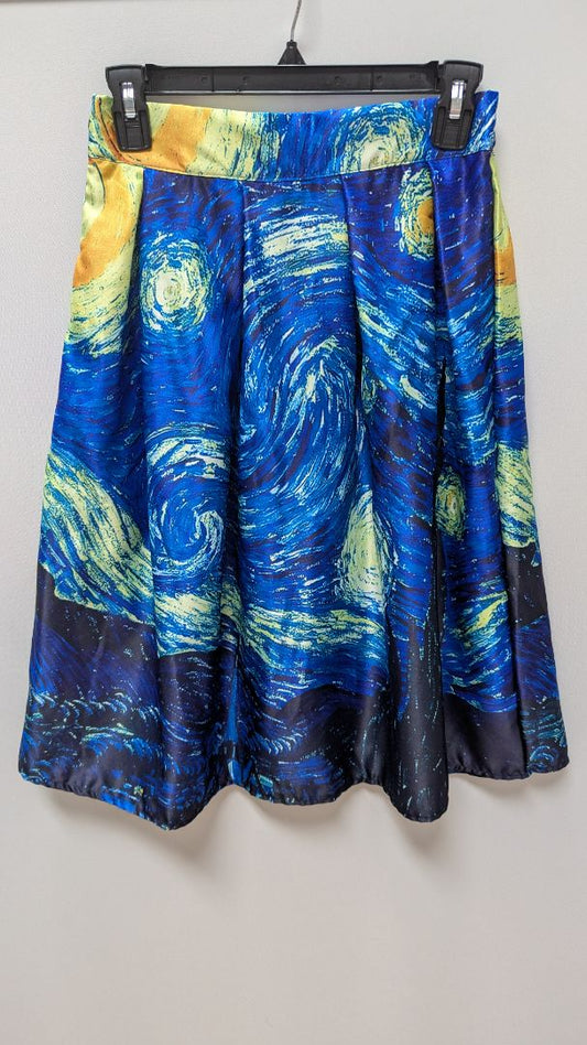 Blue Swirl Artistic Flared Midi Skirt