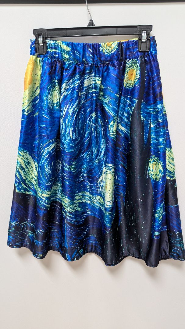 Blue Swirl Artistic Flared Midi Skirt