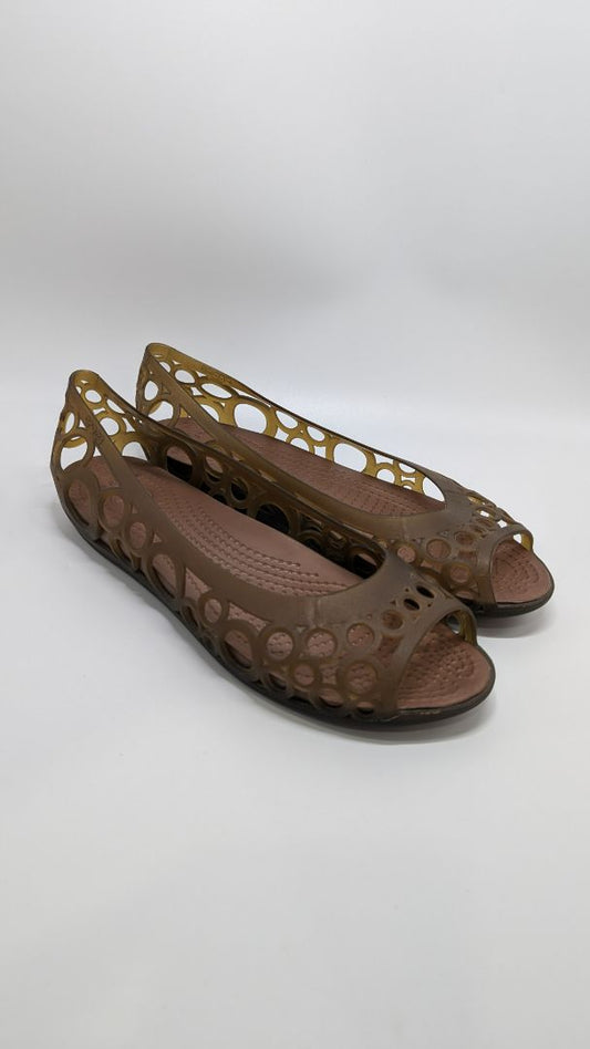 Crocs Brown Adrina III Open-Toe Jelly Slip-On Flats