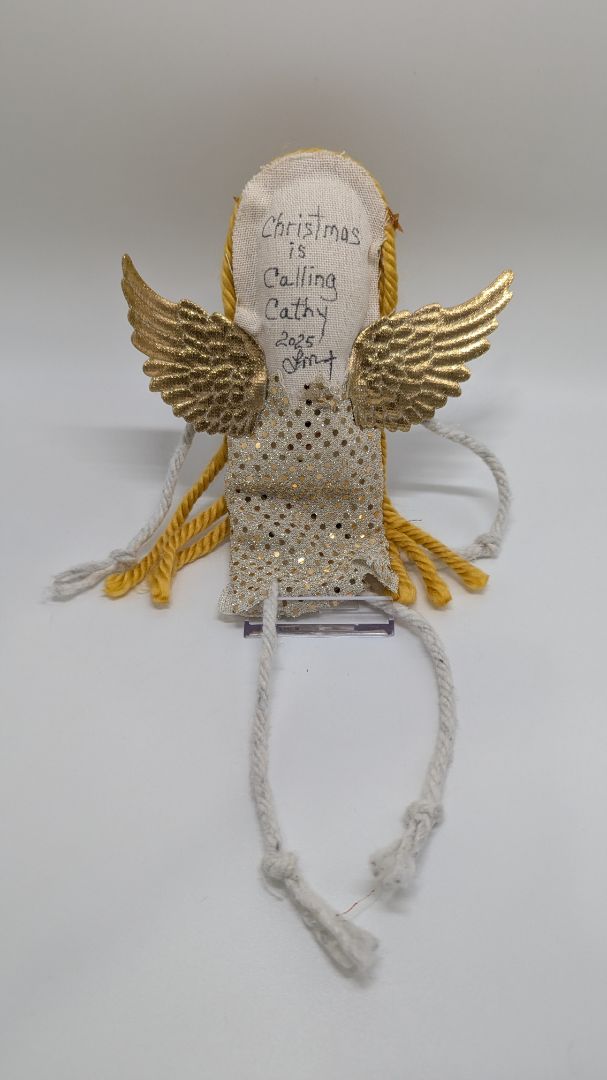 Handmade "Christmas is Calling Cathy" Gold Rag Doll