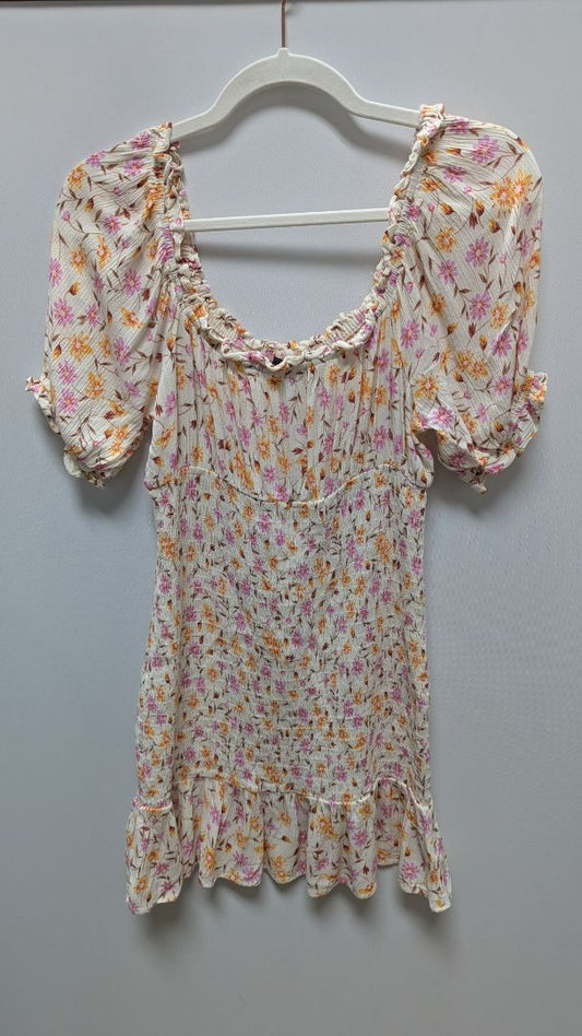Lily Rose Cream/Pink/Orange Floral Ruched Mini Dress