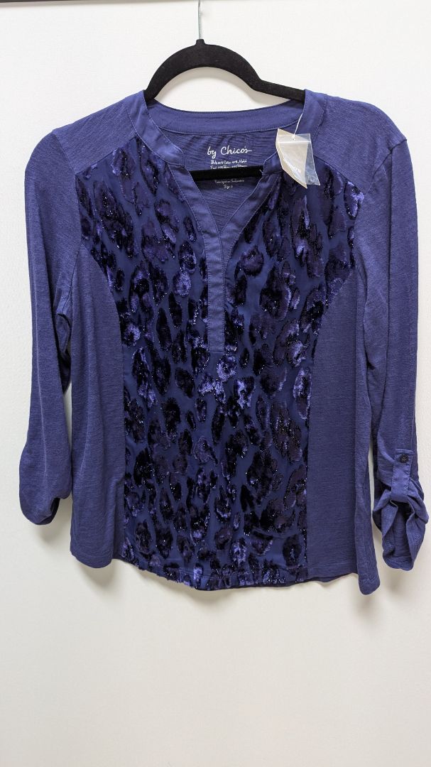 by Chico's Purple Plumage Becky Burnout Velvet Blouse