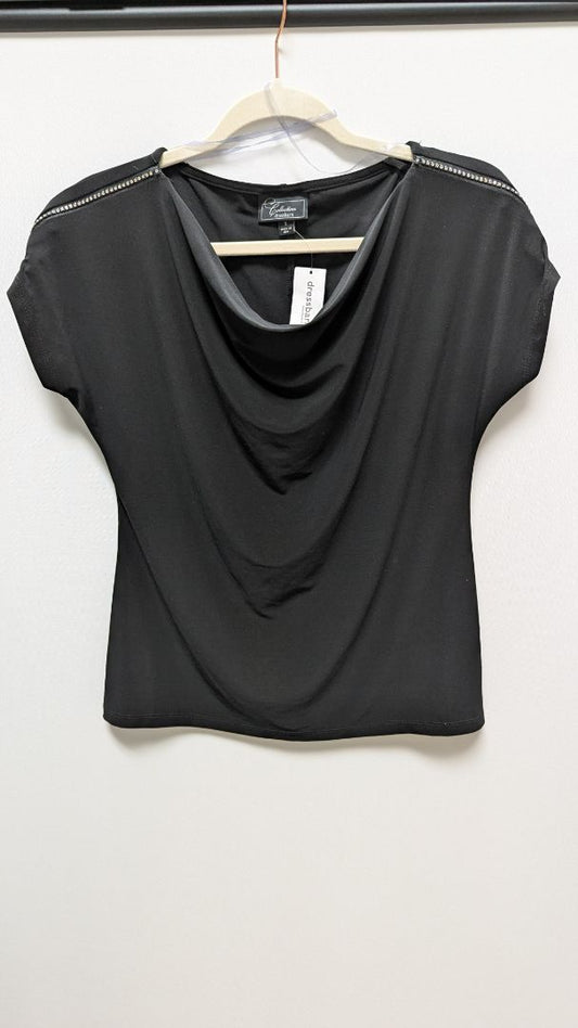 dressbarn Black Rhinestone Zipper Shoulder Blouse