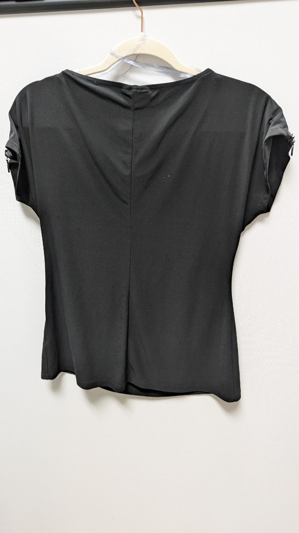 dressbarn Black Rhinestone Zipper Shoulder Blouse