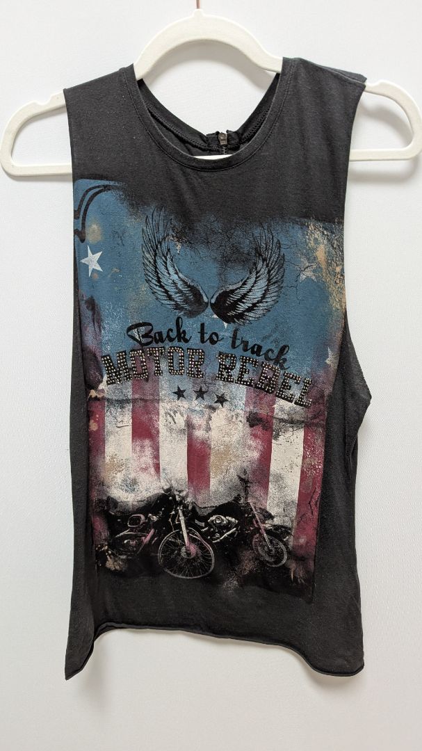BERSHKA Collection Dark Grey "Motor Rebel" Graphic Tank