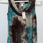 dressbarn Brown/Blue Velvet Detail Sleeveless Blouse