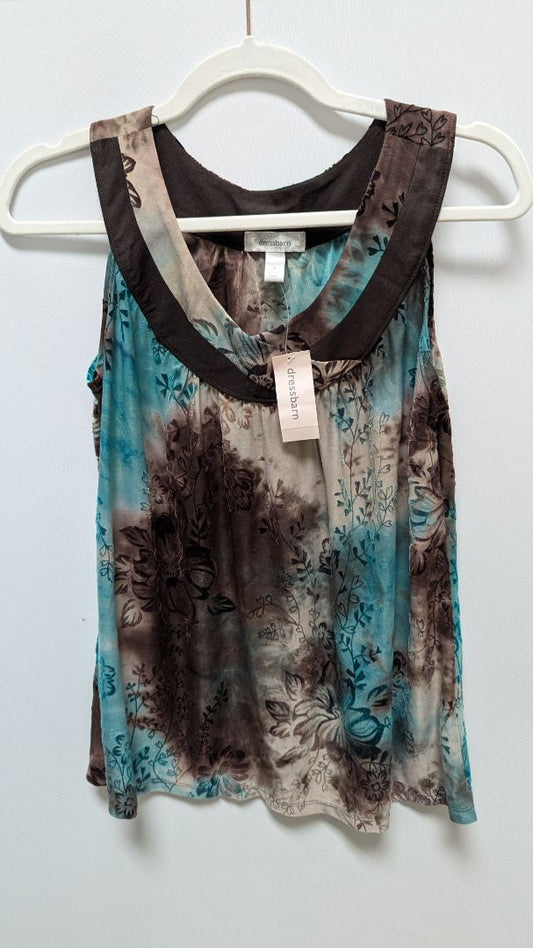 dressbarn Brown/Blue Velvet Detail Sleeveless Blouse