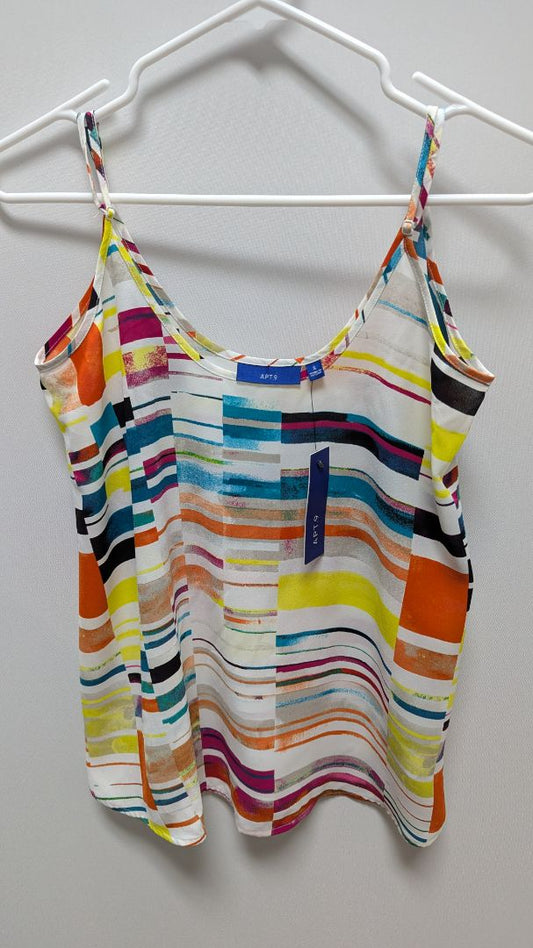 APT.9 White Abstract Woven Flounce Cami Tank