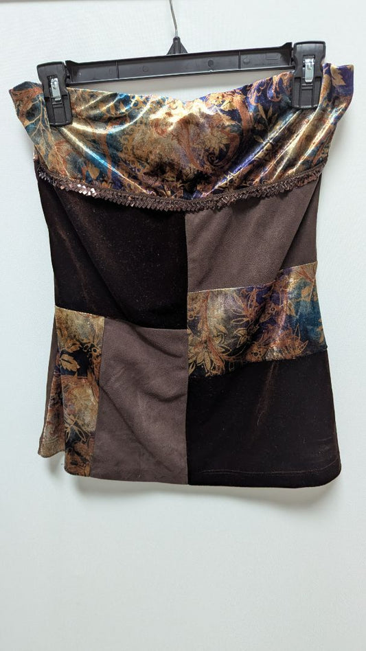 STEPS Vintage Brown Velvet-Suede Panel Strapless Blouse