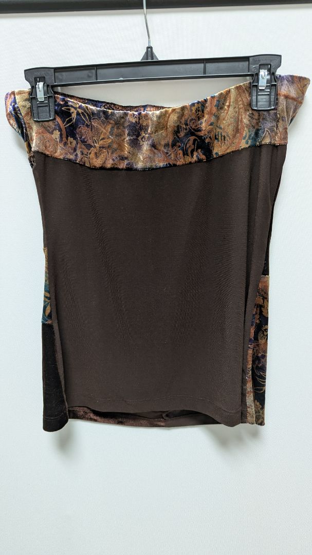 STEPS Vintage Brown Velvet-Suede Panel Strapless Blouse