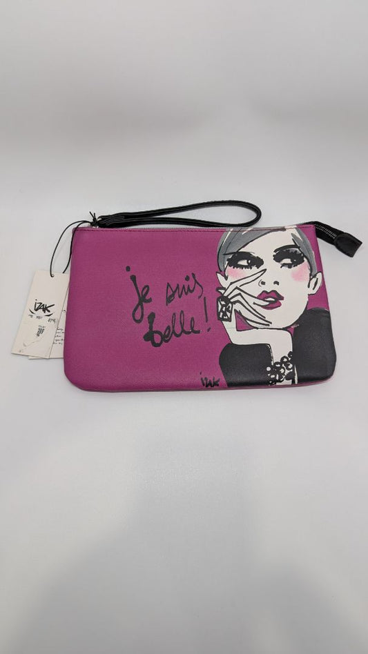 IZAK Purple "Le Suis Belle" Zippered Wristlet Pouch