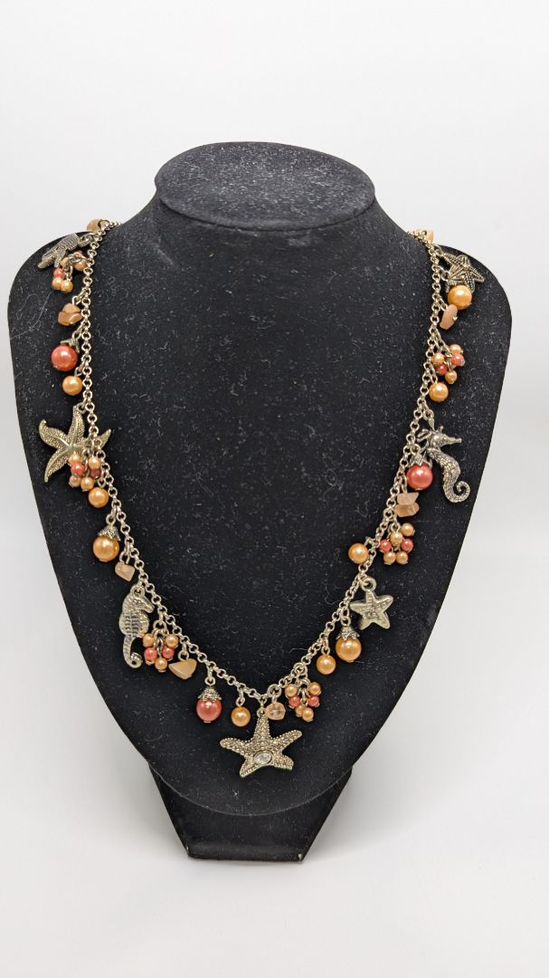 Bronze-Tone Orange Beaded Nautical Necklace