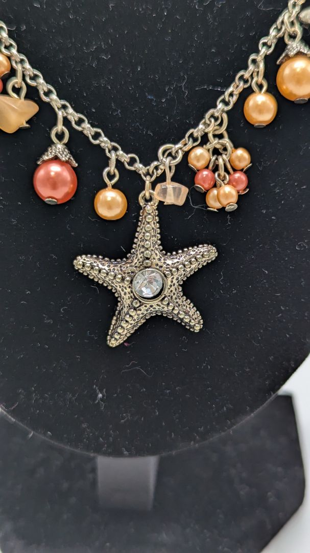 Bronze-Tone Orange Beaded Nautical Necklace