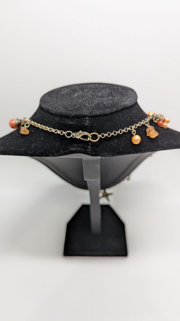 Bronze-Tone Orange Beaded Nautical Necklace