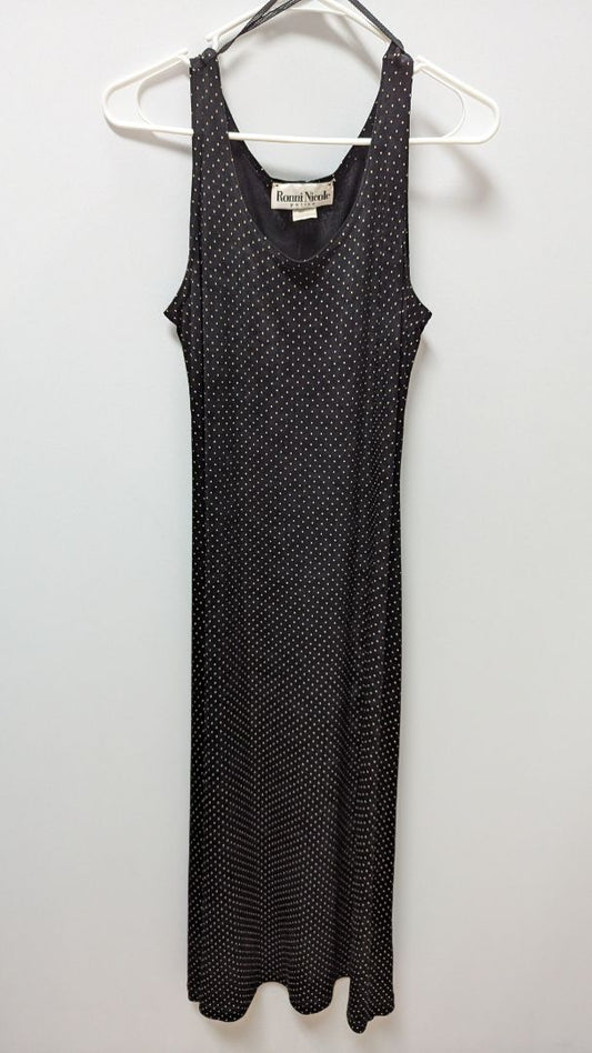 Ronni Nicole Black/Beige Polka-Dot Sleeveless Maxi Dress