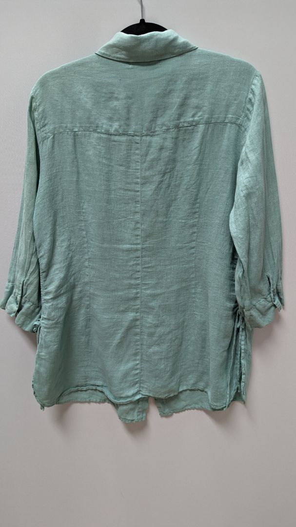 Soft Surroundings Light Blue Linen Drawstring Button-Down Blouse