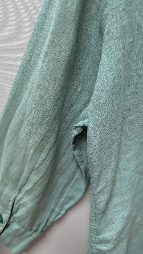 Soft Surroundings Light Blue Linen Drawstring Button-Down Blouse